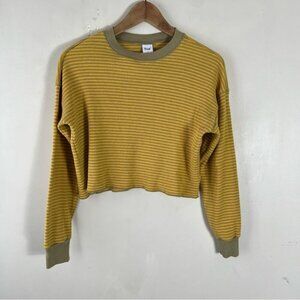 Aritzia TNA Yellow Waffle Knit Long sleeve Crew Neck Cropped Top Size XS